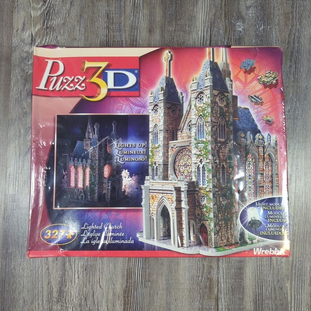 Puzz 3D Lighted Church Cathedral 327 Pieces Wrebbit SEALED Light Module Included